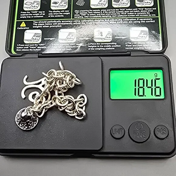 Barse Sterling Silver Cable Link Charm Bracelet 7" Letter N & Bell 18.46g - Picture 7 of 8